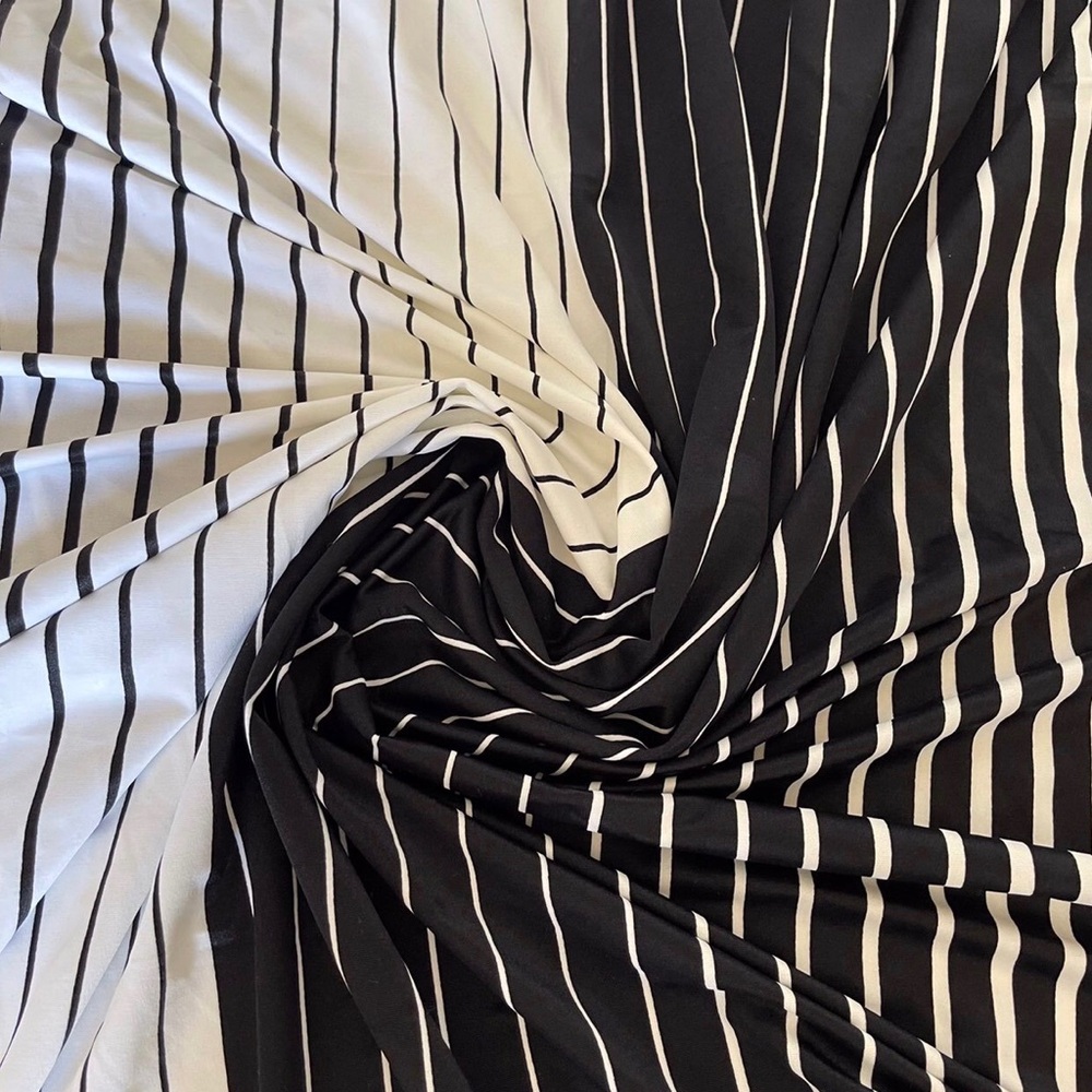 Black and White Striped Stretchy Swimwear Fabric